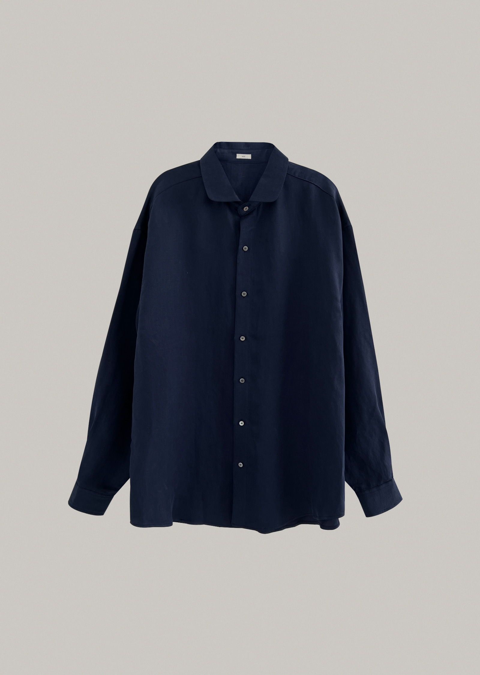 round collar linen shirt (navy)